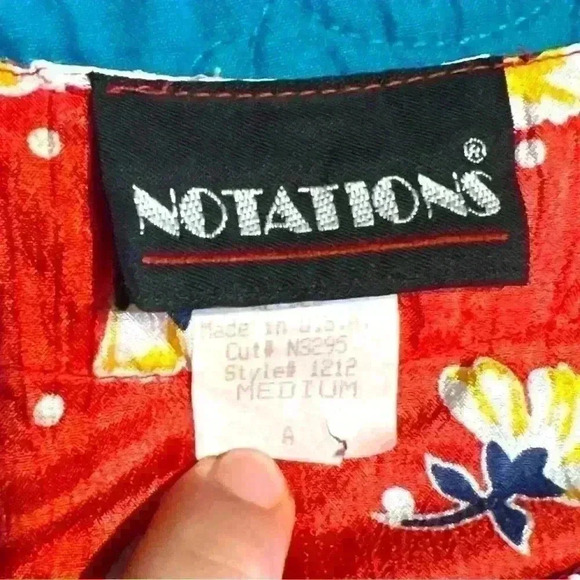 Vintage Notations Red & yellow floral Short Sleeve Button Shirt polka dots M - Picture 9 of 10